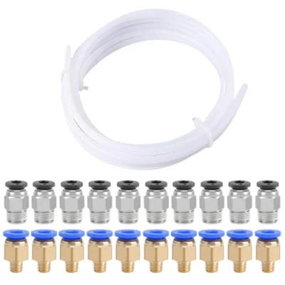 Imagen de QitinDasen 5 Metros 3D Impresora PTFE Teflón Tubo, con 10 Piezas PC4 M6 Neumático Conector y M10