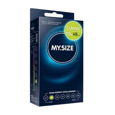 Imagen de MY.SIZE Classic Condones talla 2 I Ancho 49 mm Paquete estándar 10 unidades Preservativos premium extra delgados ultra sensibles y delicados Grosor 0,07 veganos