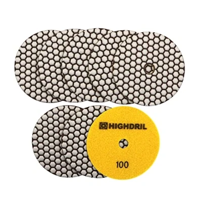 Imagen de HIGHDRIL Almohadillas Pulido Diamante Seco 8piezas #100 Lijado 125MM para Granito Piedra Mármol Suelo Grinder Pulir Almohadilla Kit Taladro, Amoladora, Pulidora