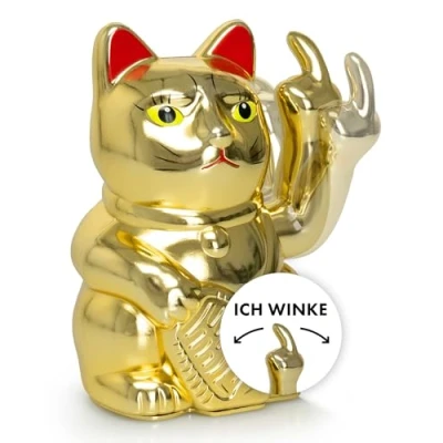 Imagen de Angry Cat Gato de guiño Lucky Divertido Que Llama japonés Artículo Decorativo Brazo ángulo 15 cm Oro