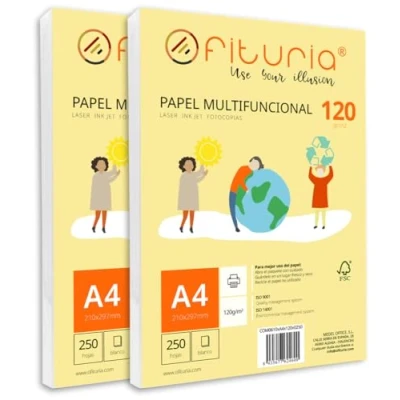 Imagen de Paquete de folios A4 120gr con 500 Hojas Blancas, Papel Multifuncional para Uso Escolar y Entornos Laborales. Ideal impresoras láser, inyección o fotocopiadoras Ofituria