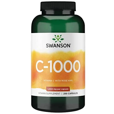 Imagen de Swanson, C 1000, Vitamina (Ácido Ascórbico), 1000mg, con Rosa Mosqueta, 250 Cápsulas, Altamente Dosificada, Testada en Laboratorio, Sin Soja, Gluten, No GMO