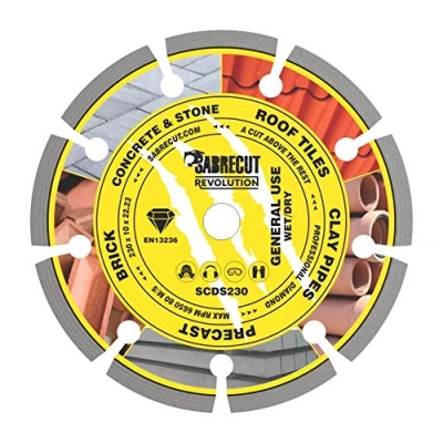 Imagen de 1 x SabreCut SCDS230 230 mm (9&quot;) 10 22,23 Diámetro interior Segmentado Amoladora angular Hoja de sierra circular diamante Compatible con Bosch Dewalt Makita Milwaukee y muchos otros