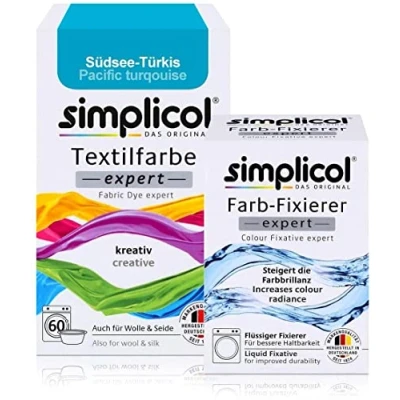 Imagen de simplicol Expert + fijador del Color Paquete de Kombi Fabric Dye: Tinte Coloración para Textiles: Lavado a Mano o Lavadora Turquesa