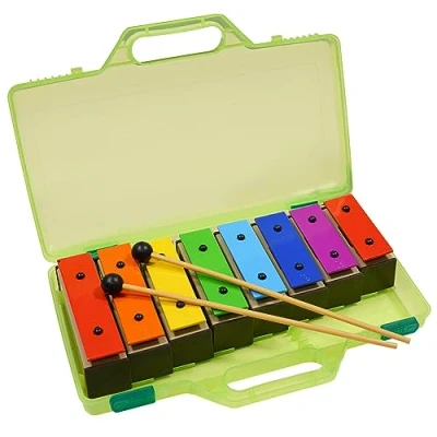 Imagen de a Star Colorful Chime Bar Set de 8 Soprano Rainbow Diatonic Glockenspiel Xilófono en estuche rígido verde con dos batidores C6 C7
