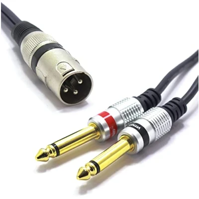 Imagen de VITALCO XLR Macho a 2x Jack 6.3 Mono 3m Adaptador de 3 Pines Doble 6.35 TS Conectores Divisor Audio pin Cable Micrófono Estéreo