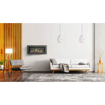 Imagen de KRATKI Chimenea de bioetanol Delta Slim + Guijarros Embudo para Montaje en Pared o instalación empotrada Esquina l Contenedor Biosafe 0,4 l, Certificado por TÜV Acero, 40 x 90 cm, Negro