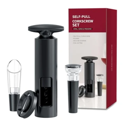 Imagen de 4 en 1 abridor de vino sacacorchos profesional abrebotellas abridores con cortador papel, vertedor, tapón vacío, abrelatas set para fiestas, cenas y bodas