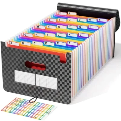 Imagen de ABC Life Clasificador de fuelles archivador almacenamiento 26 compartimentos con tapa A4, camisa papel administrativo, documentos, organizador archivos acordeón extensible cierre