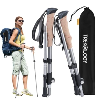 Imagen de TREKOLOGY XE 2pcs Set de Bastones Senderismo Nórdico Plegables Trekking para Hombre, Mujere Caminar Marcha Montaña Trail Accesorios Senderismo, Mochilero Stick