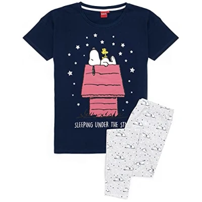 Imagen de Snoopy Pijamas Señoras para Mujer Top de Fondos Largos o Cortos Opciones Navy