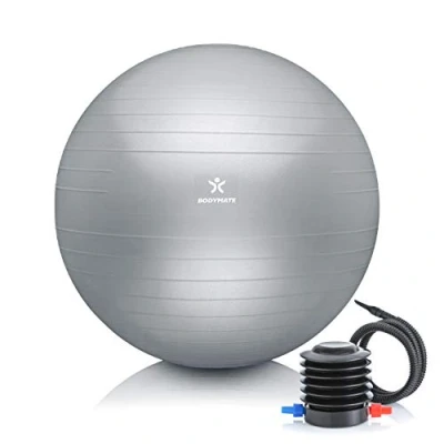 Imagen de BODYMATE Pelota de Ejercicio para Fitnes con Sistema antirreventones bombín Bola Yoga Pilates y Balón Sentarse Balon Fitness