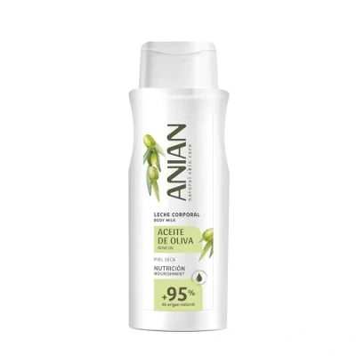 Imagen de ANIAN Leche Corporal Aceite de Oliva, 500 ml, con Manteca Karité y Alantoína, Nutre e Hidrata sin Sensación Grasa, Crema Hidratante, Piel Suave Tersa, +95% Ingredientes Origen Natural