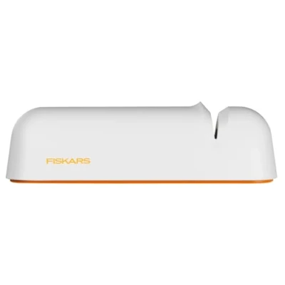 Imagen de Fiskars Afilador de cuchillos para hojas acero lisas, Piedra moler cerámica, Functional Form, Roll Sharp, Blanco/Naranja, 1014214