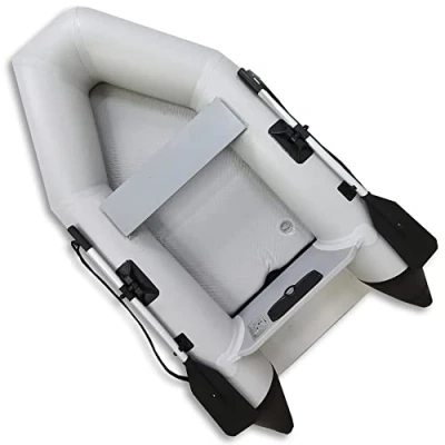 Imagen de Nemaxx Barco inflable profesional de 230 cm, bote remo para 2 personas, remo, remos, inflable, pesca, color gris claro, incluye bolsa, kit reparación y