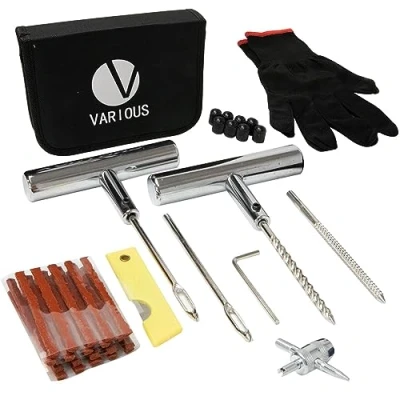 Imagen de Kit Repara Pinchazos de neumáticos Reparación Desinflados 37 Piezas Sin Cámara para Moto, Coche, Bicicletas, con Tapones válvula