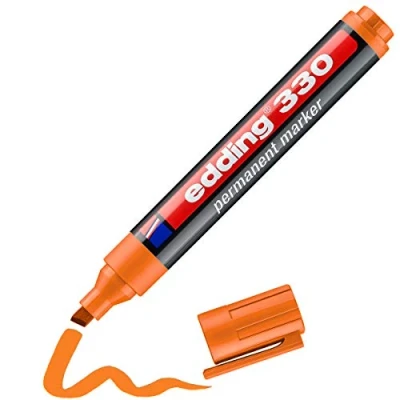 Imagen de edding 330 marcador permanente naranja 1 rotulador punta biselada 5 mm resistente al agua, de secado rápido, rotuladores indelebles para cartón, plástico, vidrio, madera, metal