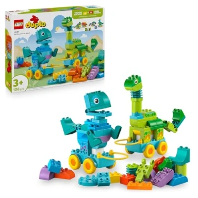 Imagen de LEGO Duplo Dinosaurios sobre Ruedas 3en1 Juguete Educativo para Niños y Niñas de 3+ Años Figuras Dinosaurios: Diplodocus Tiranosaurio Rex, Triceratops Stegosaurus o Pteranodon 10451