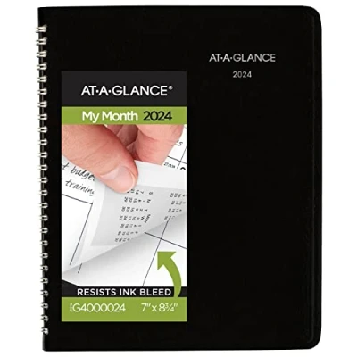 Imagen de AT A GLANCE Agenda mensual 2024, 7 x 8 3/4 pulgadas, mediano, DayMinder, negro (G4000024)