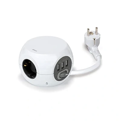 Imagen de SIMON COMBIBALL Base de Enchufe Múltiple, Regleta Enchufes con USB, 6 Tomas Carga, Ladrón Interruptor, Color Blanco