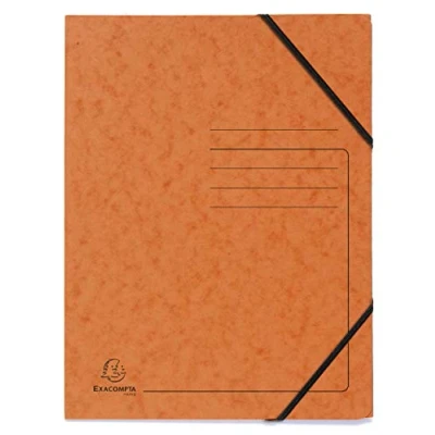 Imagen de Exacompta Ref. 555414E Cartón de 25 camisas elásticas sin solapa impresas bolsillos tarjeta brillante 355 g/m² Medidas 24 x 32 cm para documentos en formato A4 color naranja