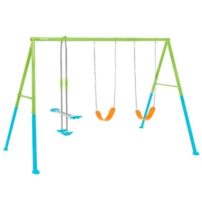 Imagen de Intex, Columpio Doble, Estructura Metal, con balancín Doble Plaza, Regulable en Altura, hasta 192 kg Seguro y Resistente, Columpios para niños 3 10 años, Juegos Exterior, Certificado CE (59001)