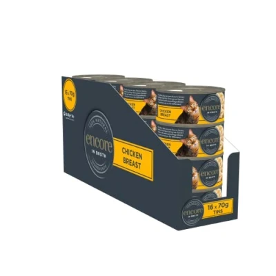 Imagen de Encore Comida Húmeda Natural para Gatos, Pechuga de Pollo en Caldo, Pack 16 latas 70 g