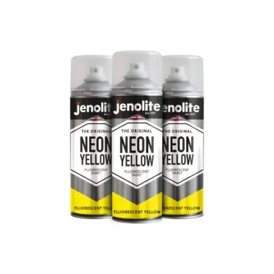 Imagen de JENOLITE Pintura fluorescente en aerosol AMARILLO NEÓN multisuperficie premium de alta visibilidad 3 x 400ml