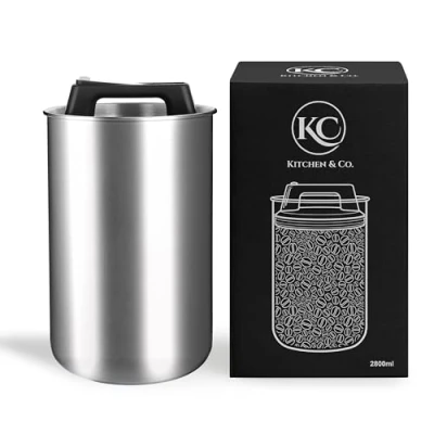 Imagen de Lata de café hermética para 1 kg granos con tapa al vacío (recipiente café, té, acero inoxidable almacenamiento cierre aroma, recipiente 1000 g café), plata (2800