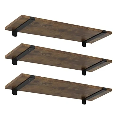 Imagen de EUGAD Estantería de Pared, Juego 3 Baldas Flotantes, Estante Exhibición Colgante para Salón, Cocina, Habitación, Pasillo, 60x20x7 cm, Carga MAX. 15 kg/Estante, MDF, Marrón Rústico