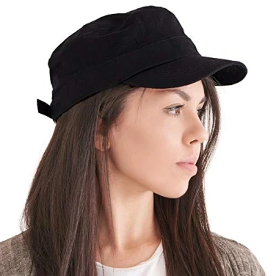 Imagen de CHARM Gorra Militar Algodón Hombre Gorro Militares Verano Mujer Sombrero Invierno Negro