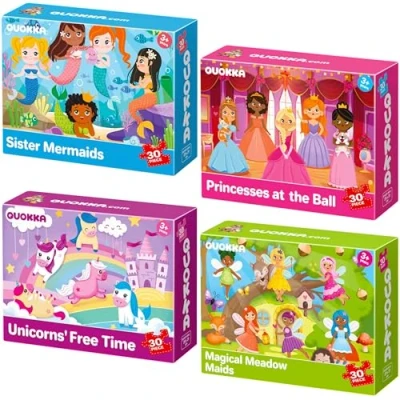 Imagen de QUOKKA 30 Piezas Puzzle Niños 3 Años Juego de 4 Rompecabezas 2 Infantiles con Sirenas, Princesas, Unicornios y Doncella la Pradera Juguete Regalo Niñas 5 6