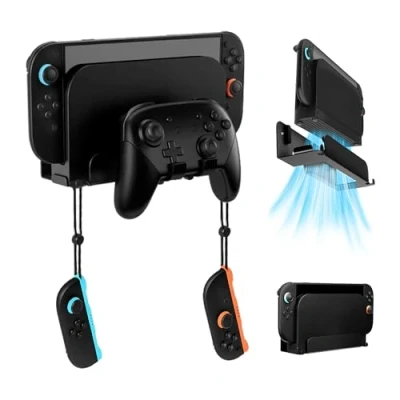 Imagen de Mcbazel Soporte de Pared para Nintendo Switch 2, Base Metálica Dock Mando Consola NS 2 Seguro y Estable con Ventilación Fácil Instalación Juego Tornillos