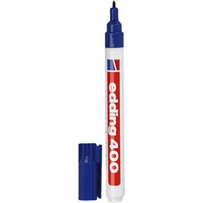 Imagen de edding 400 marcador permanente azul 10 rotuladores punta fina redonda 1 mm resistente al agua, de secado rápido, indelebles para cartón, plástico, madera, metal, vidrio