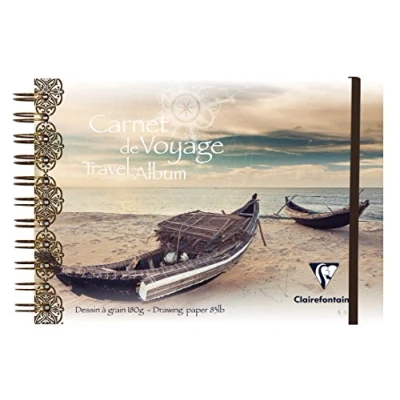 Imagen de Clairefontaine 96104C Un carnet de voyage à spirale 60 pages papier dessin grain blanc 14,8x21 cm 180g, couverture polypro (plastique), Pirogue