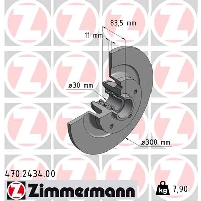 Imagen de ZIMMERMANN 470.2434.00 Disco de freno 300 11 5/5 5 114 macizo con cojinete rueda, anillo sensor ABS RENAULT: LAGUNA 3, 3 Grandtour