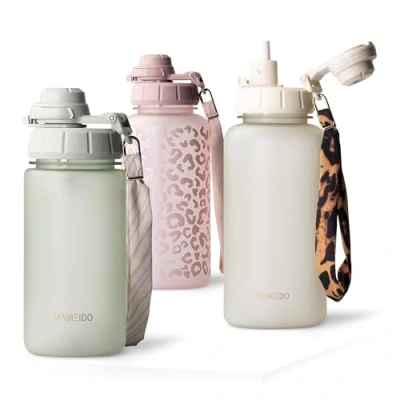 Imagen de MAMEIDO Botella 500ml con pajita y marcador de tiempo, Botellas agua a prueba fugas, niños sin BPA, gimnasio fabricada en Tritan, Water Bottle (Desert Sage, 0,5l)