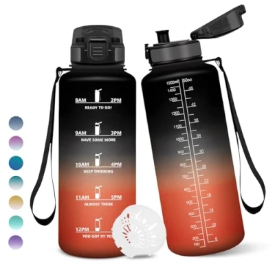 Imagen de Botella Agua, 1,5 litro Libre de BPA, Agua Gimnasio, Con Marca Tiempo, Botellas Diseño Cerradura a Prueba Fugas, para Niños Deportes Negro&amp;Rojo