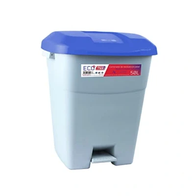 Imagen de Tayg 434020 Contenedor de residuos con Pedal, Base Gris y Tapa Azul, 50 litros
