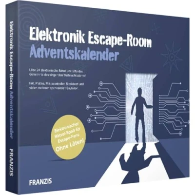 Imagen de FRANZIS 67154 Calendario de Adviento electrónico Escape Room, 24 días diversión electrónica rompecabezas, sin soldadura, incluye libro 40 páginas