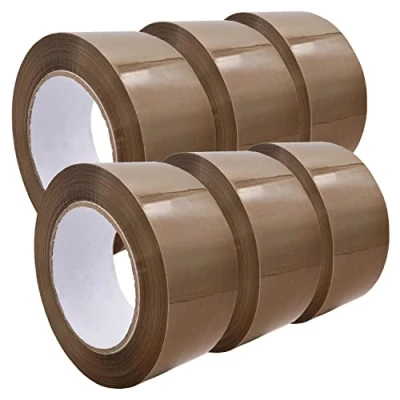 Imagen de RAYLU PAPER Cinta de Embalaje para Sellar Cajas Cartón y Paquete, adhesiva resistente 45 micras, Rollos Precinto 50 mm x 132m (6 unidades, Marrón)