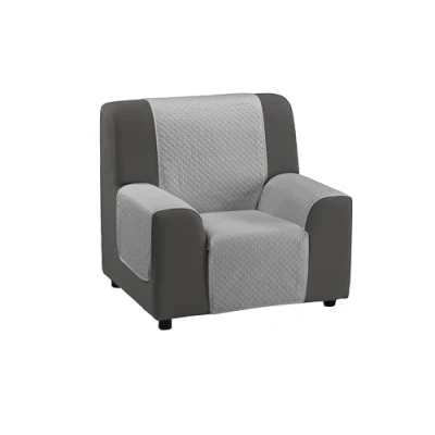 Imagen de Donegal Collections Funda Sillon Relax 1 Plaza Cubre Sofa Acolchada Protector Gatos Arañazo Perros y Mascotas Gris Claro
