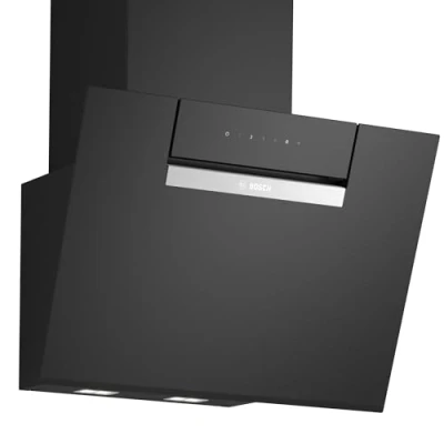 Imagen de Campana decorativa Bosch DWK67FN60, Serie 4, 4 velocidades, 768 m3/h, Home Connect, Motor Eco Silence, 59 cm, Cristal negro