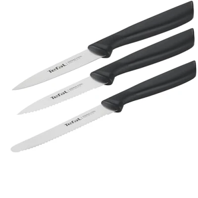 Imagen de Set de cuchillos Tefal Colorfood K2733S04, 3 piezas, Acero Inoxidable, Negro