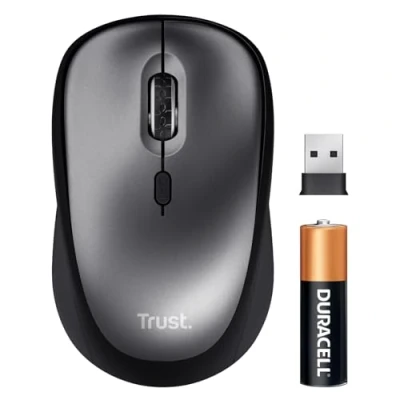 Imagen de Trust Yuki Ratón Inalámbrico Silencioso con Batería, para Diestros y Zurdos, 800 1600 PPP, 83% Plástico Reciclado, Microrreceptor USB Almacenable, Mouse Portátil, Ordenador, Mac, Negro