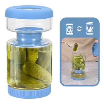 Imagen de Tarro de cristal para encurtidos, 800 ml, bote aceitunas con escurridor, sellado y hermético, tarros tapa, apto encurtir pepinos