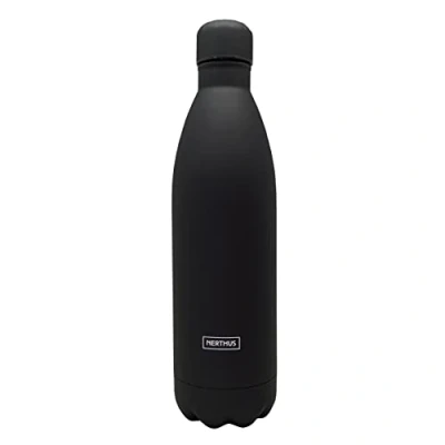 Imagen de NERTHUS FIH 855 Botella Doble Pared Negra Acero Inoxidable, Libre de BPA, 18/8, 1000ml