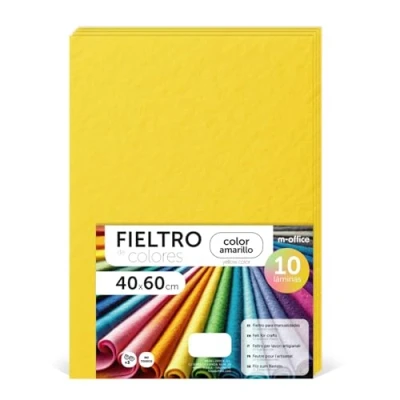 Imagen de m office Fieltro para Manualidades, de Colores, Suave y Flexible, Material Costura, Telas Patchwork, Ideal proyectos DIY, artesanía o decoración, 40x60cm (amarillo, 10 uds)