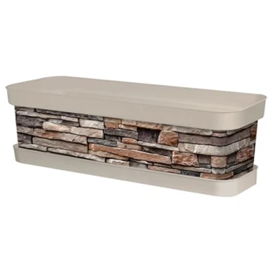 Imagen de Acan Tradineur Jardinera de plástico con Plato, Modelo Piedra, Polipropileno, Tiesto, macetero, Recipiente para Plantas, Fabricada en España (Beige 60 cm)