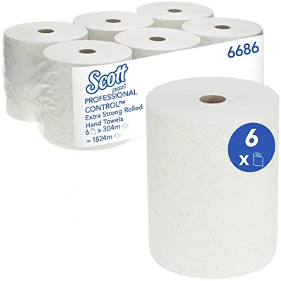 Imagen de Scott Extra Strong Toallas secamanos 6686 Rollos de hojas 304 m, blancas, 1 capa (la caja contiene 6 rollos)